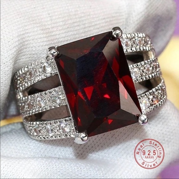 New ruby red gemstone sterling silver ring